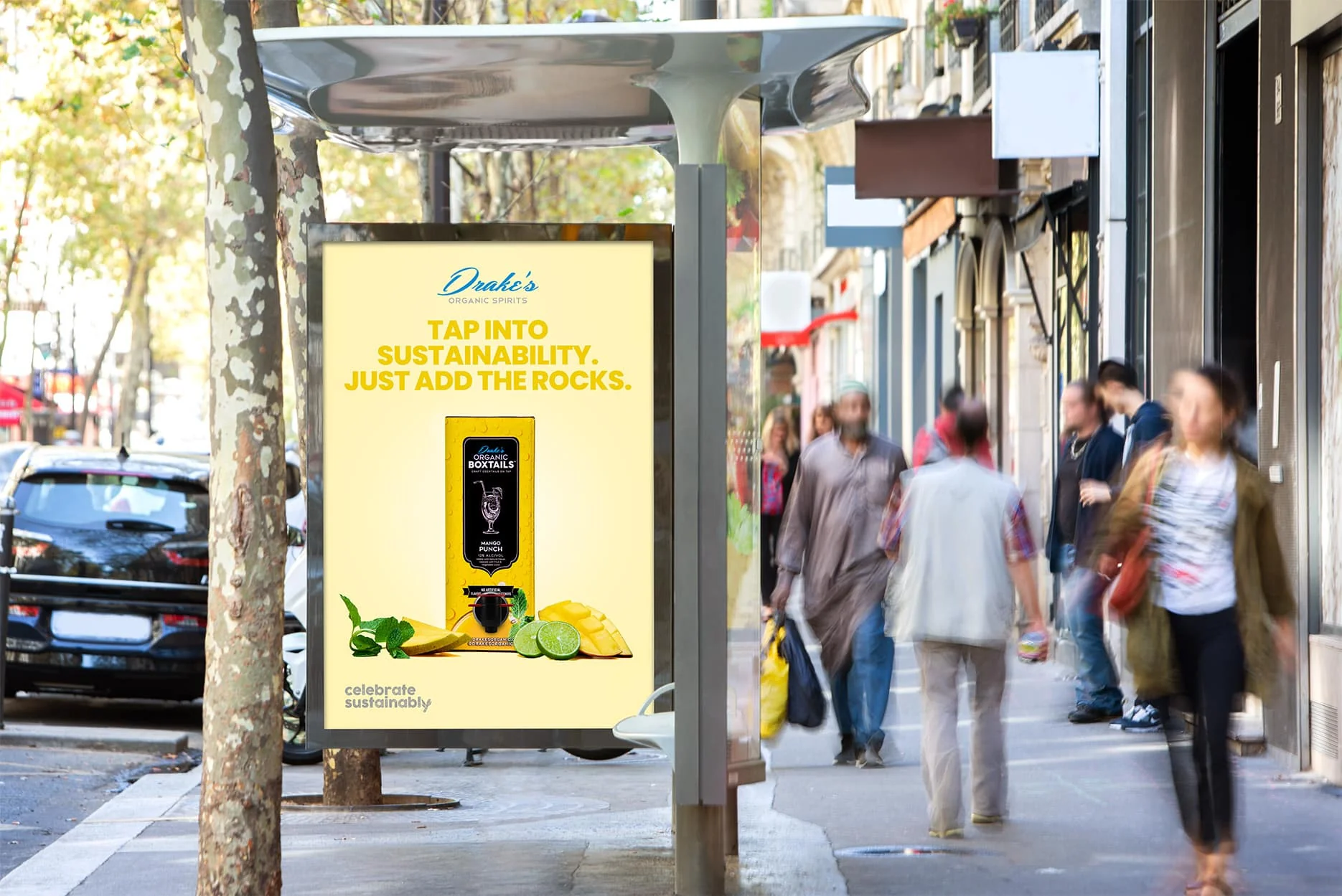 Drake's Mango Boxtail billboard and bench